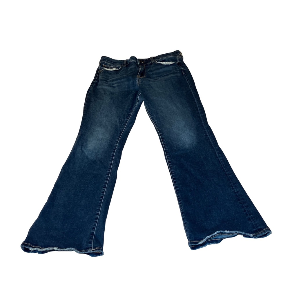 American Eagle Bootcut Jeans Womens 14 Dark Wash Distressed Raw Hem Flare Y2K